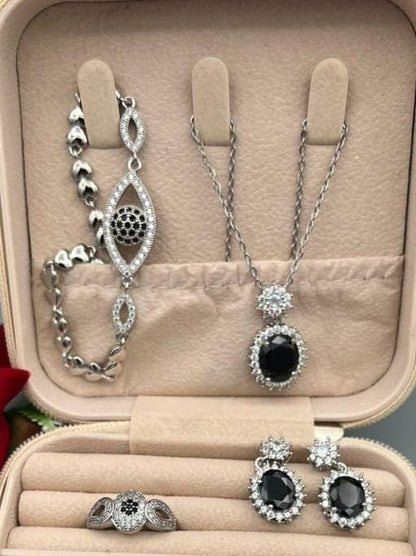 silver black jewellery set