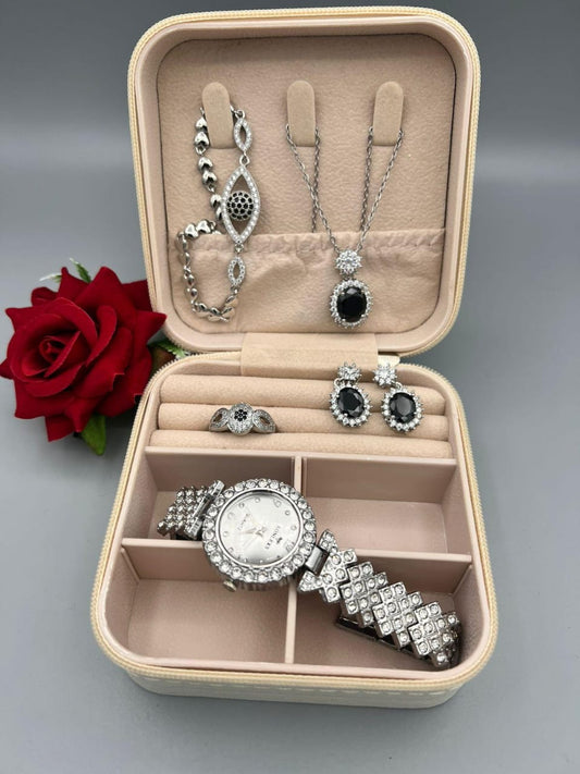 silver black jewellery set